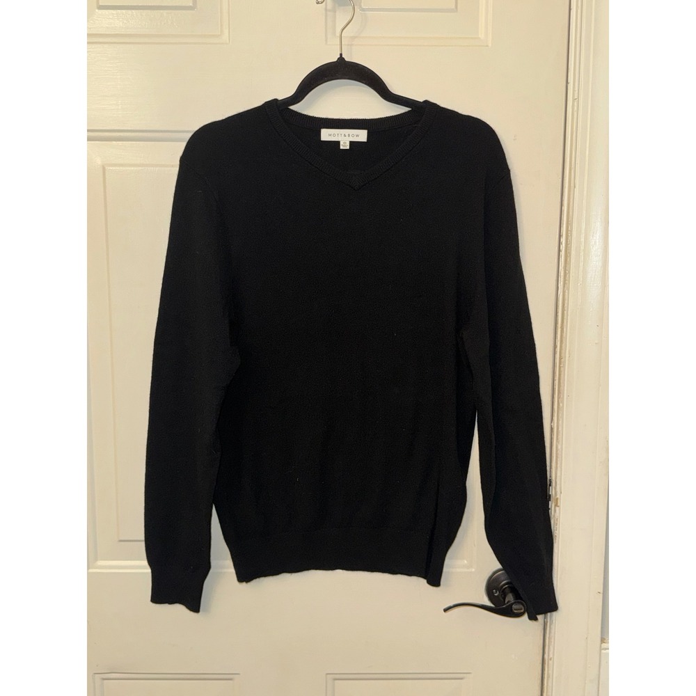 Mott & Bow Mens Black 100% Cashmere V-Neck Long Sleeve Pullover Sweater Size M